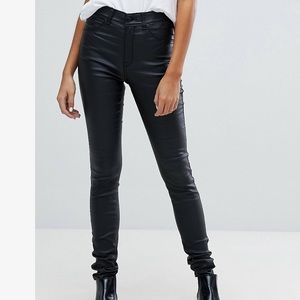 Dr Denim Faux Leather Mid Rise Super Skinny Jeans